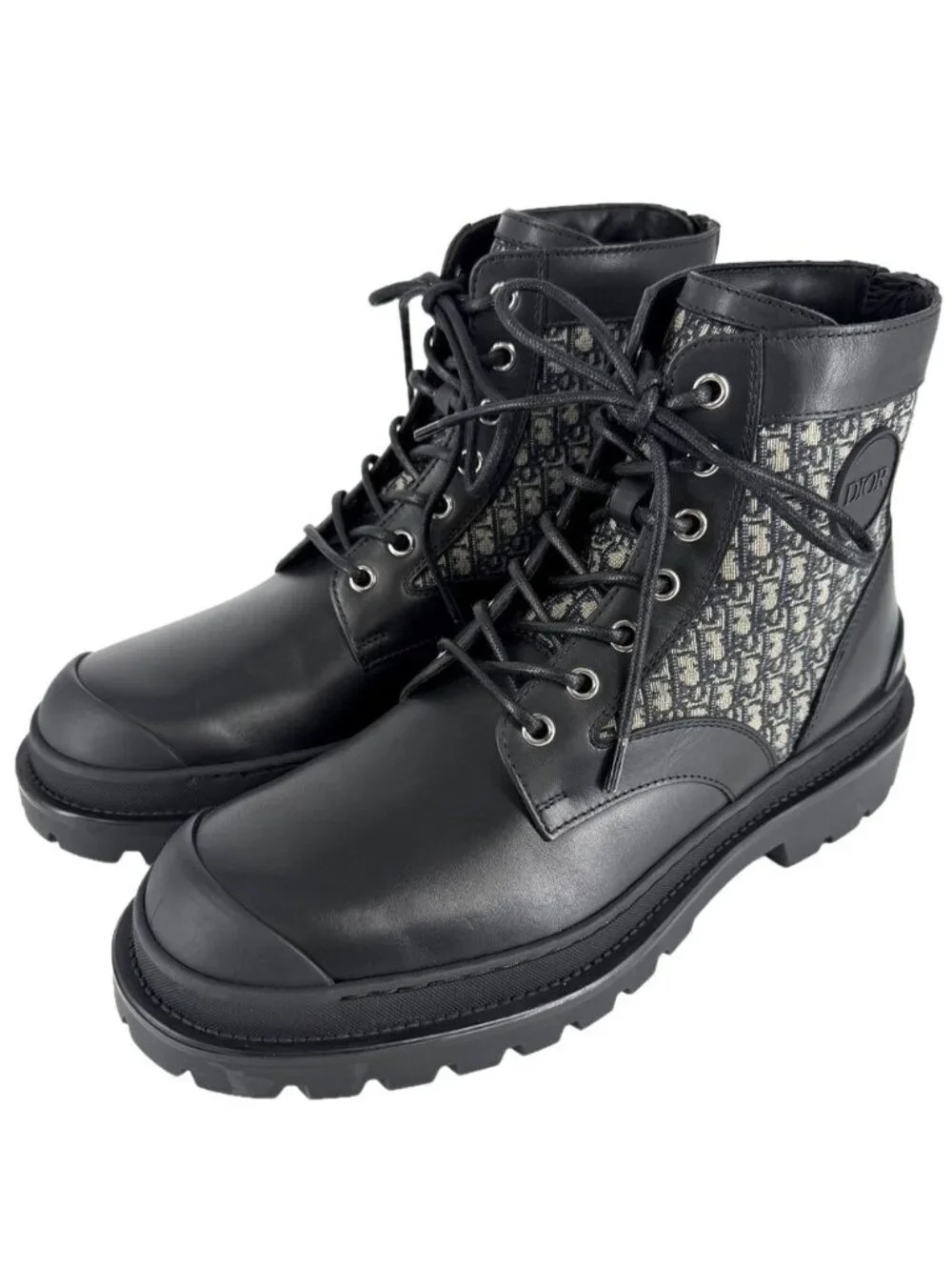 Dior Boots Oblique Shoes Short Leather Canvas Black Vintage 41